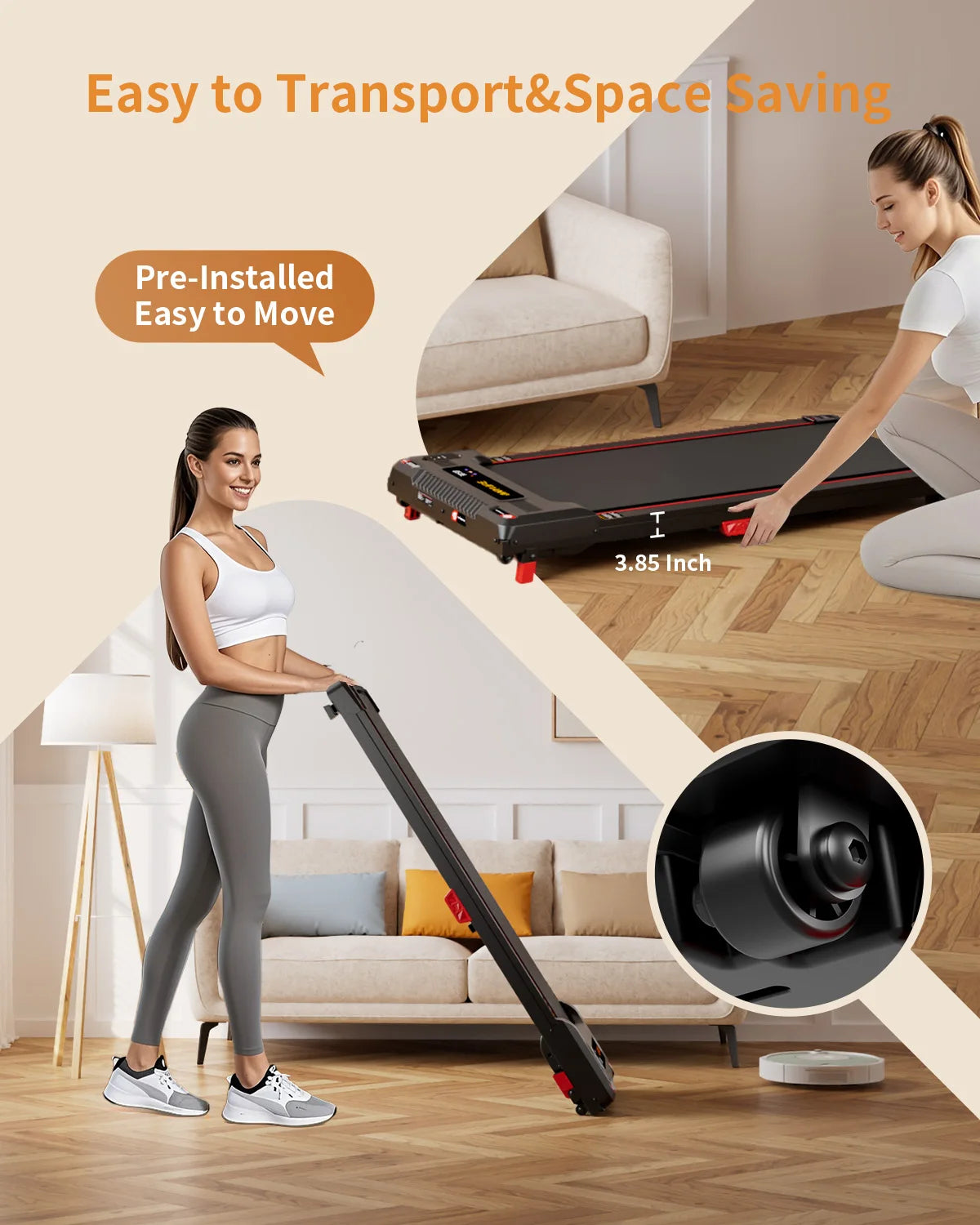 None Under Desk Treadmill 2.5HP Home Walking Pad 330lbs Capacity