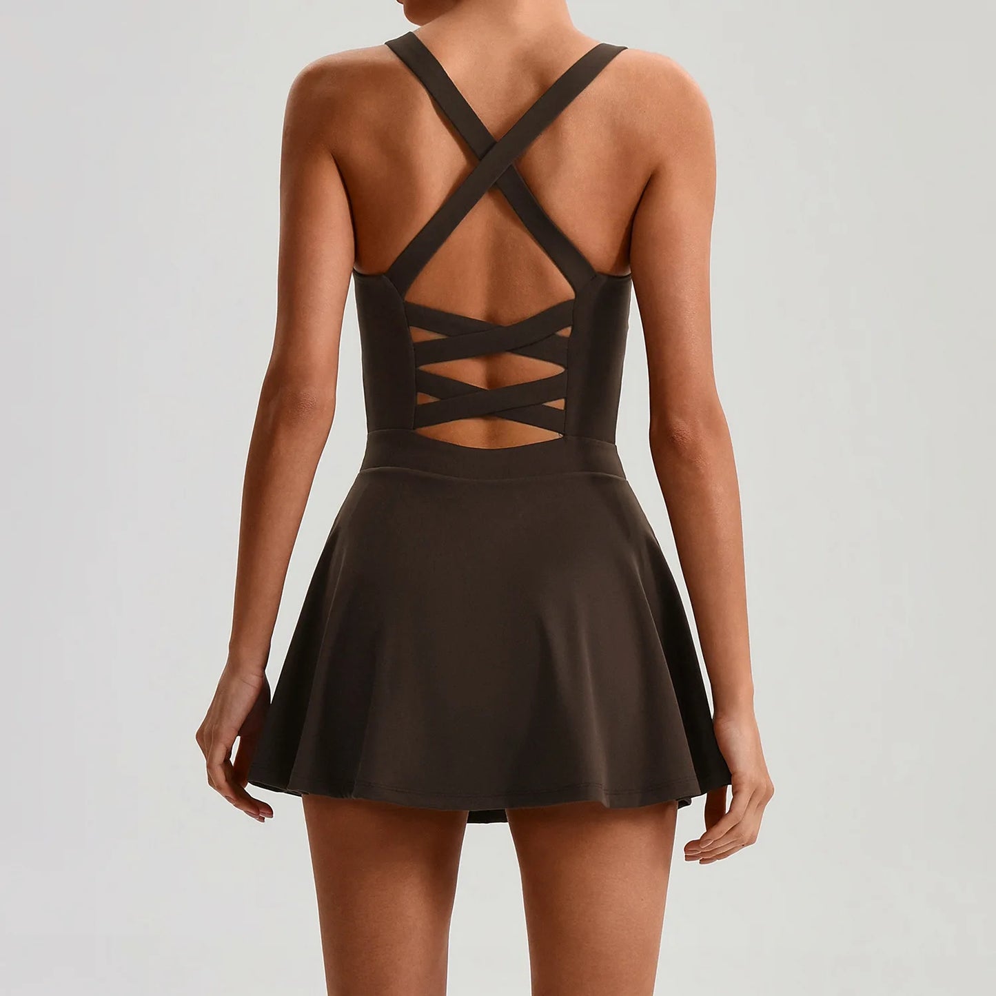 Women's Tennis Skirt Set With Pocket Culottes Crossed Back Gym Bra