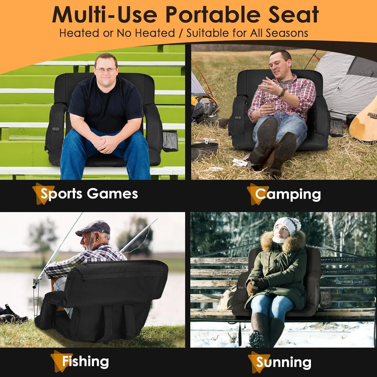 Dual Sided Heated Stadium Seat With Back Support For Bleachers