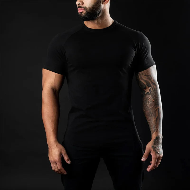Plain Gym T Shirt For Men Cotton O Neck Short Sleeve Workout Tee