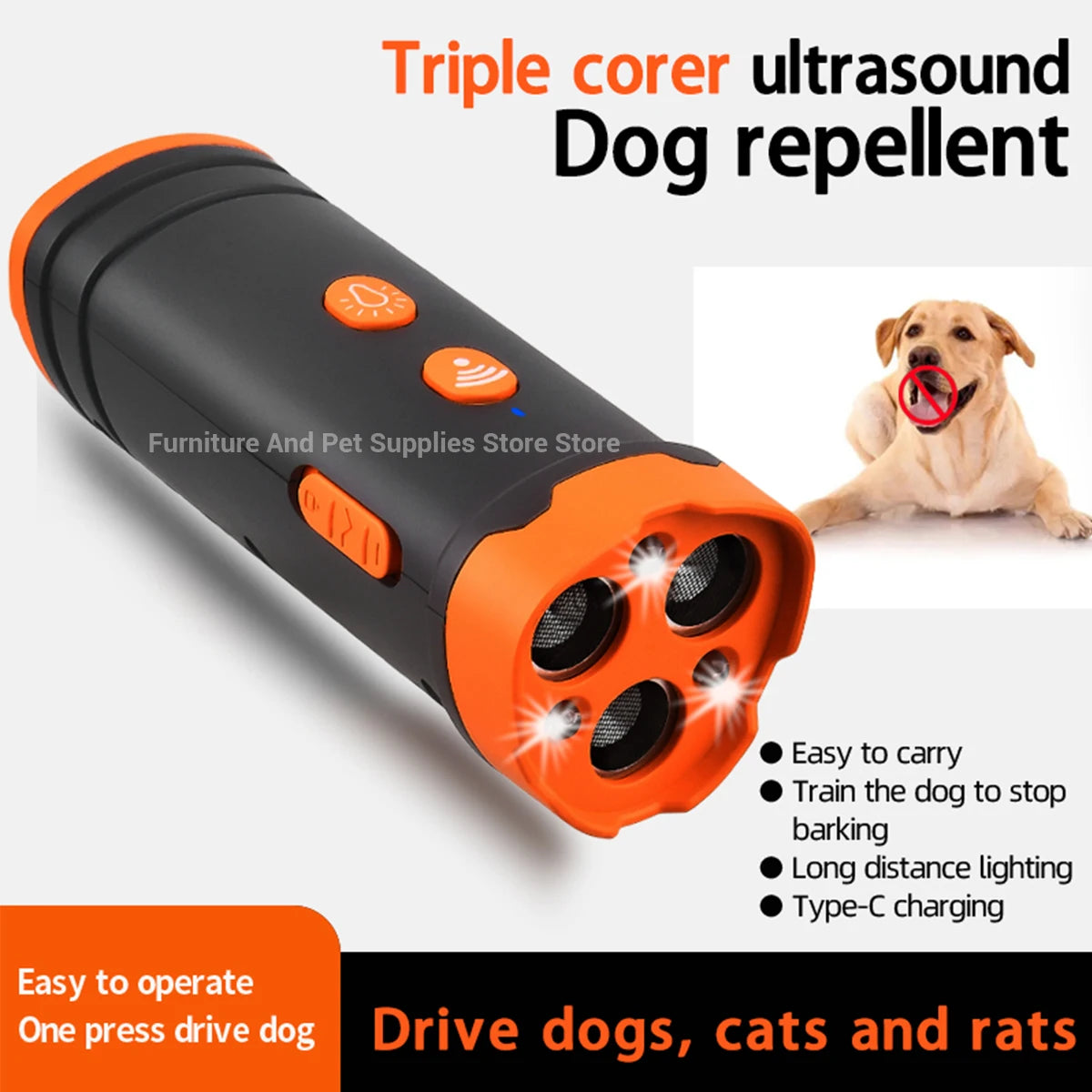 Pet Dog Repeller Ultrasonic Dog Training Device Rechargeable Anti Dog Bark Stop Barking Deterrent Device With LED Flashlight