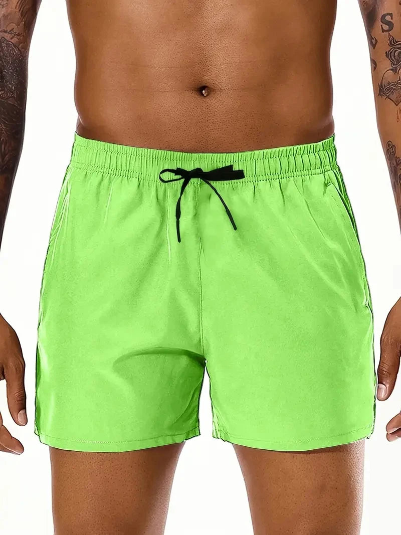 Men's Beach Shorts Elastic Waist Pockets Polyester Casual