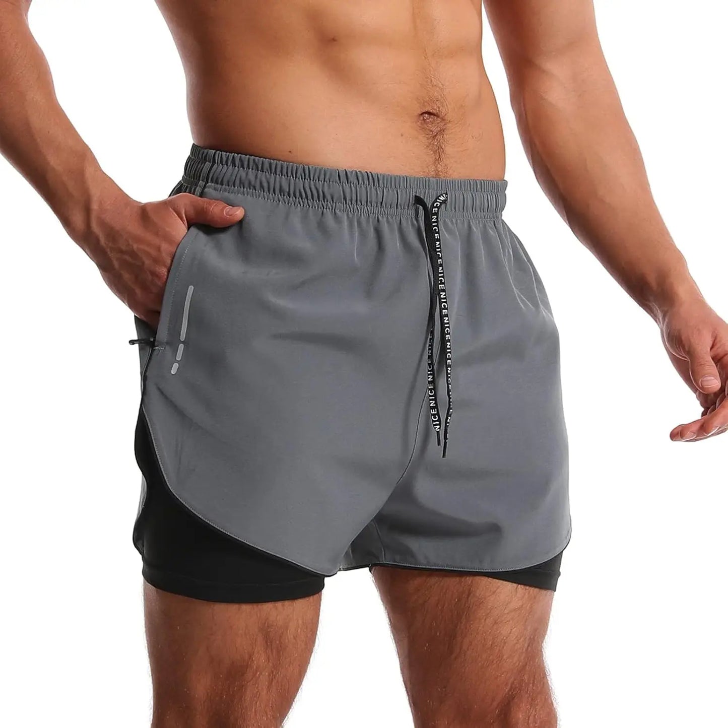 Men's Lightweight Ice Silk Quick-Dry Training Shorts With Zipper Pockets