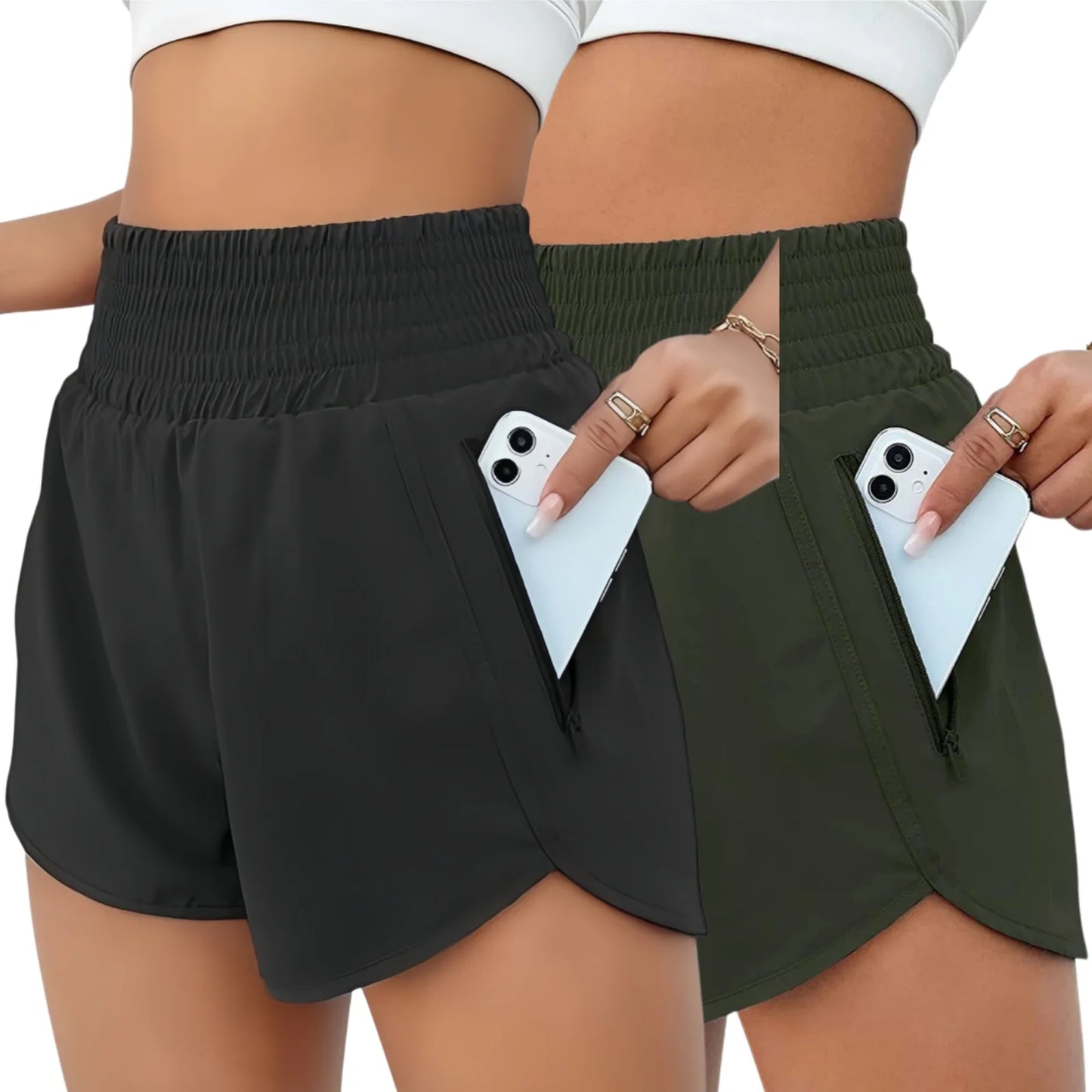 Womens High Waisted Yoga Shorts Built In Lining With Pockets