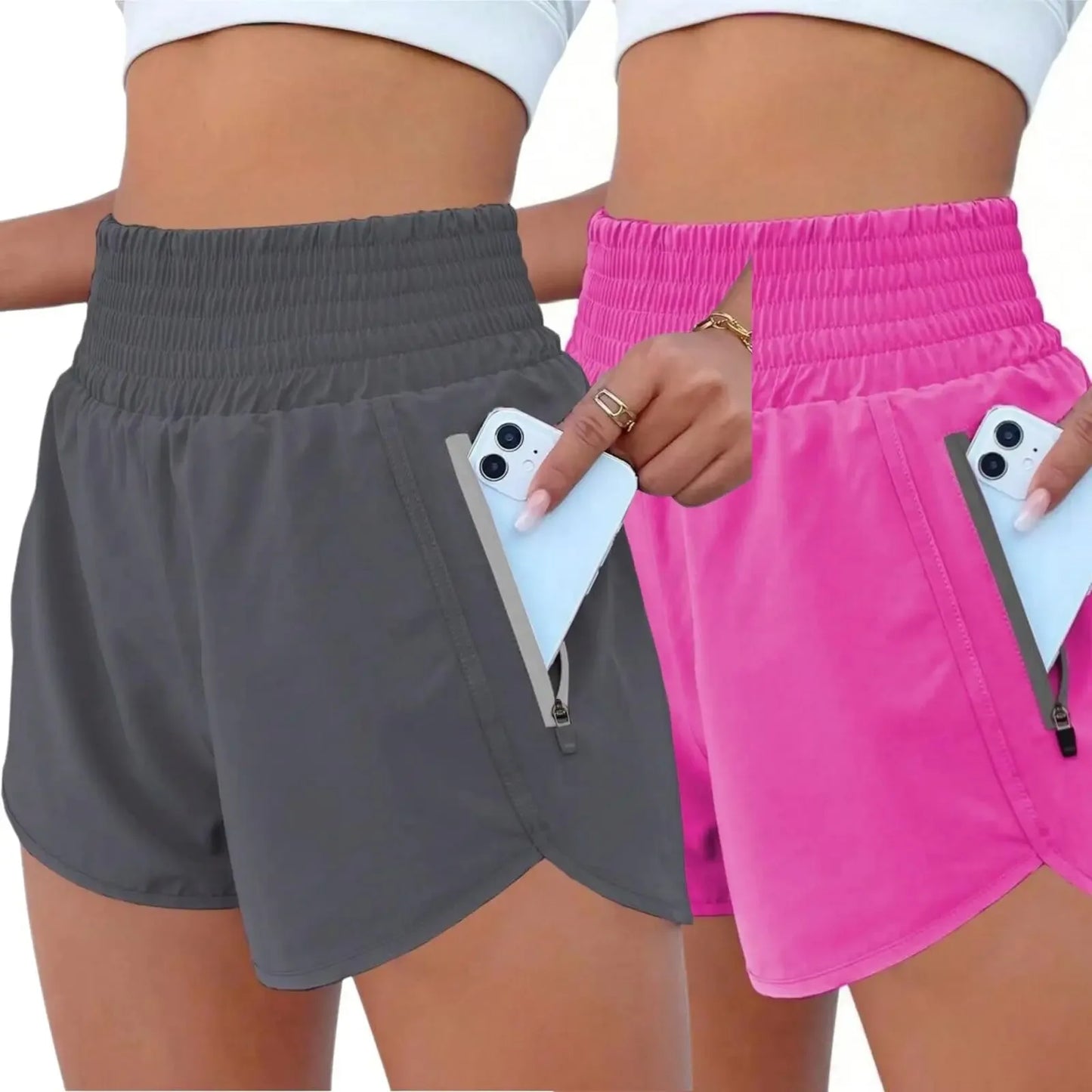 Womens High Waisted Yoga Shorts Built In Lining With Pockets