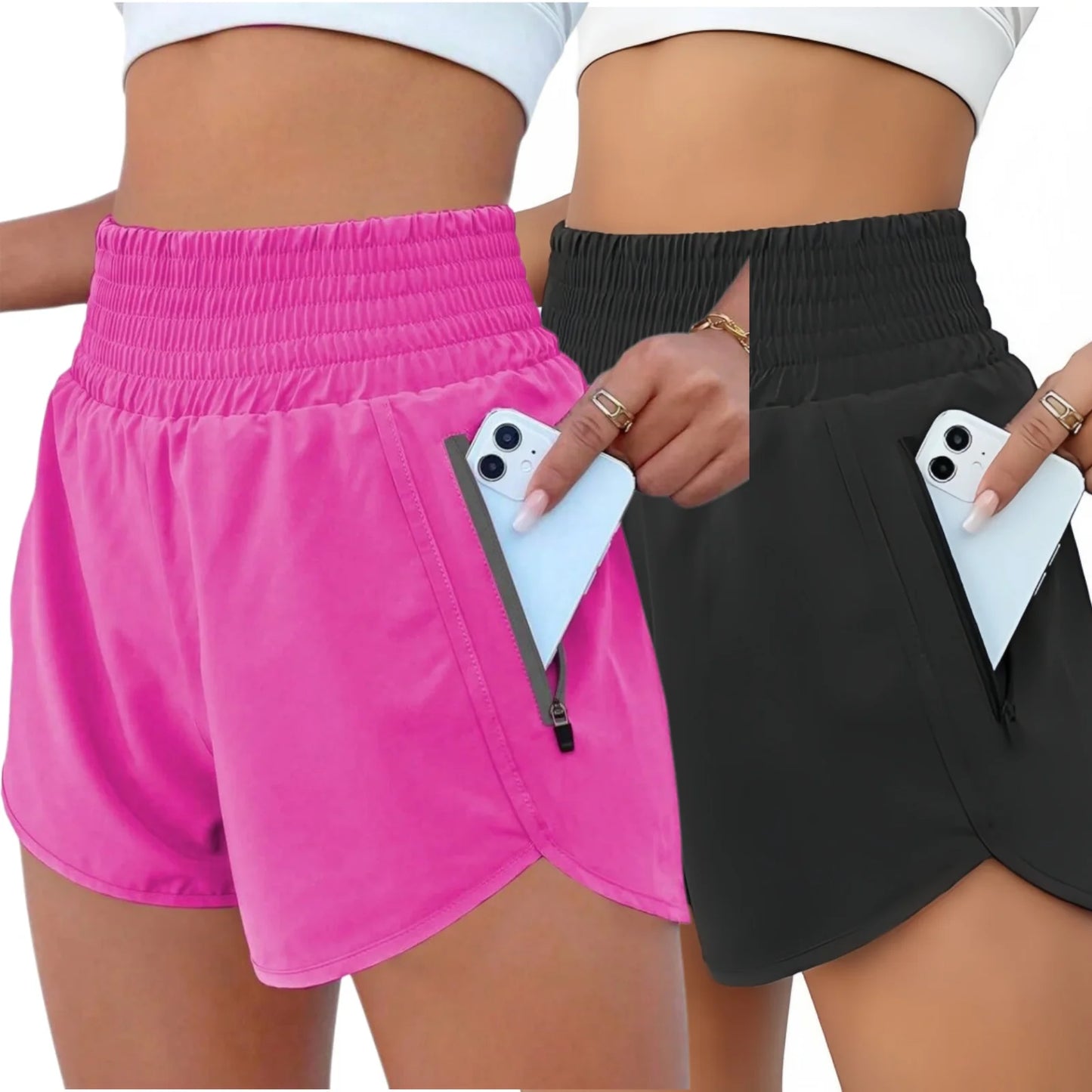 Womens High Waisted Yoga Shorts Built In Lining With Pockets