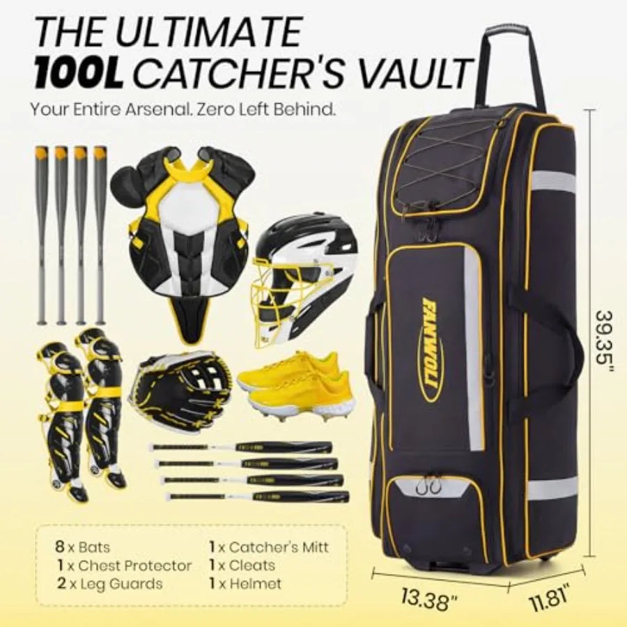 Rolling Baseball Catchers Gear Bag With Wheels And Locker Organizer