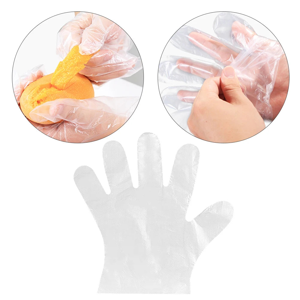 100pcs Transparent Disposable PE Sanitary Gloves for Restaurant Kitchen BBQ