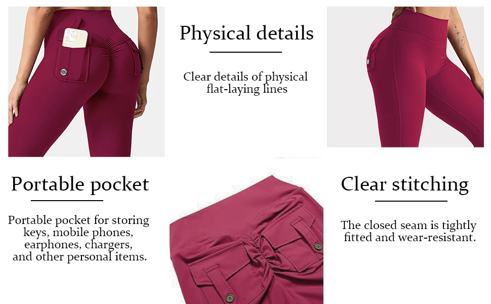 Women's Yoga Flare Trousers High-Waisted Tummy-Control Wide-Leg Pockets