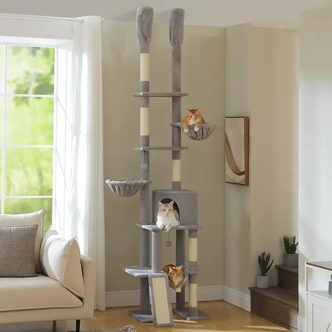 Floor To Ceiling Cat Tree Adjustable Height Activity Tower