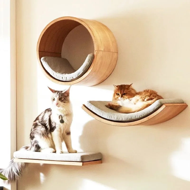 Qlfyuu Wooden Cat Climbing Shelf Wall Mounted Scratching Post