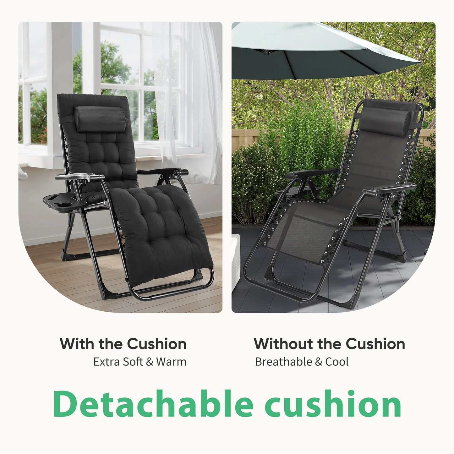 JHK Oversized Zero Gravity Foldable Reclining Lounge Chair Cup Holder