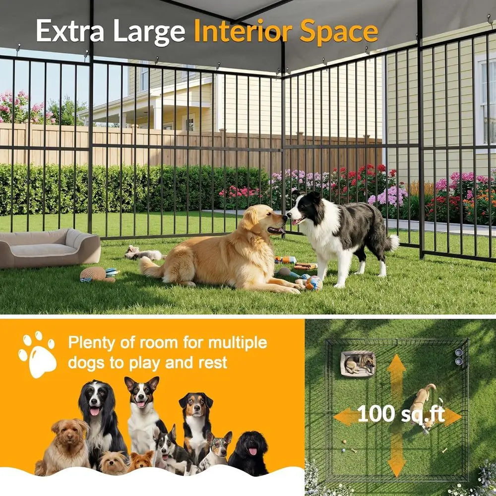 Heavy-Duty Outdoor Dog Kennel With Waterproof Cover And Rotating Bowls