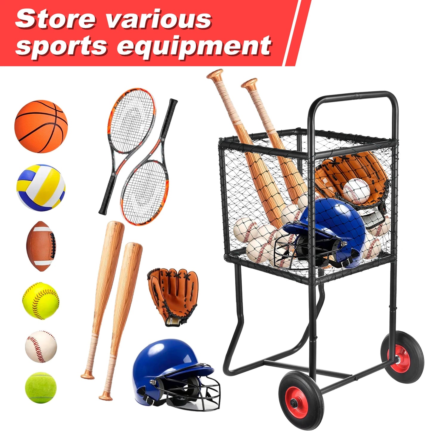 Heavy Duty Rolling Baseball Cart For Softballs And Basketballs