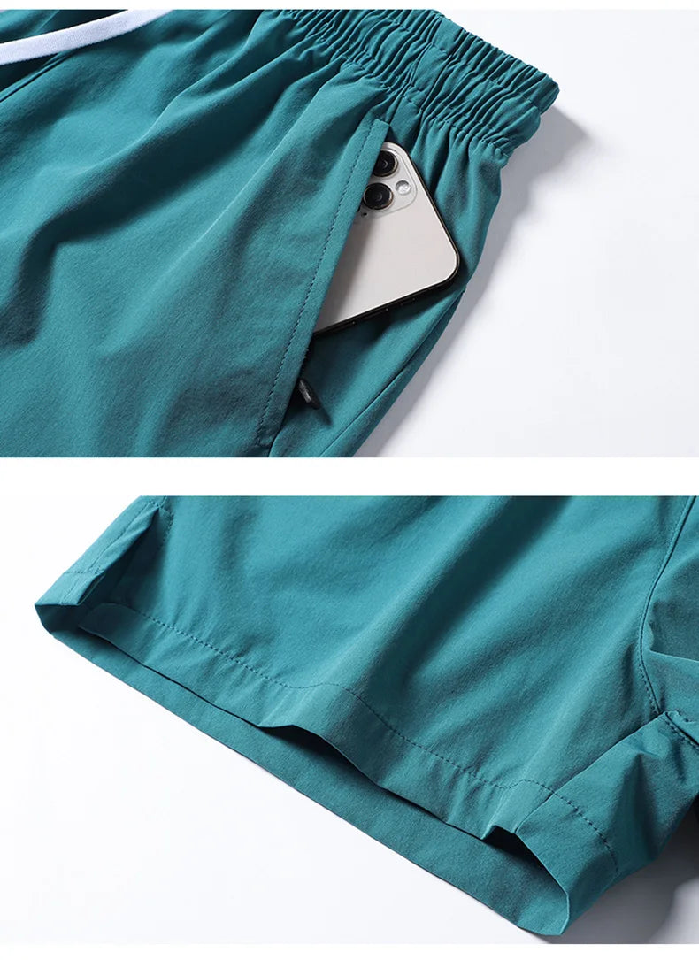 Men's Beach Shorts Elastic Waist Pockets Polyester Casual