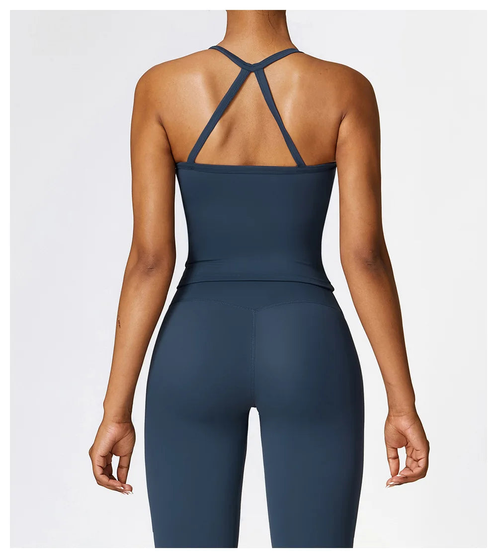 Women Cross Back Yoga Sports Bra Breathable Push Up Top