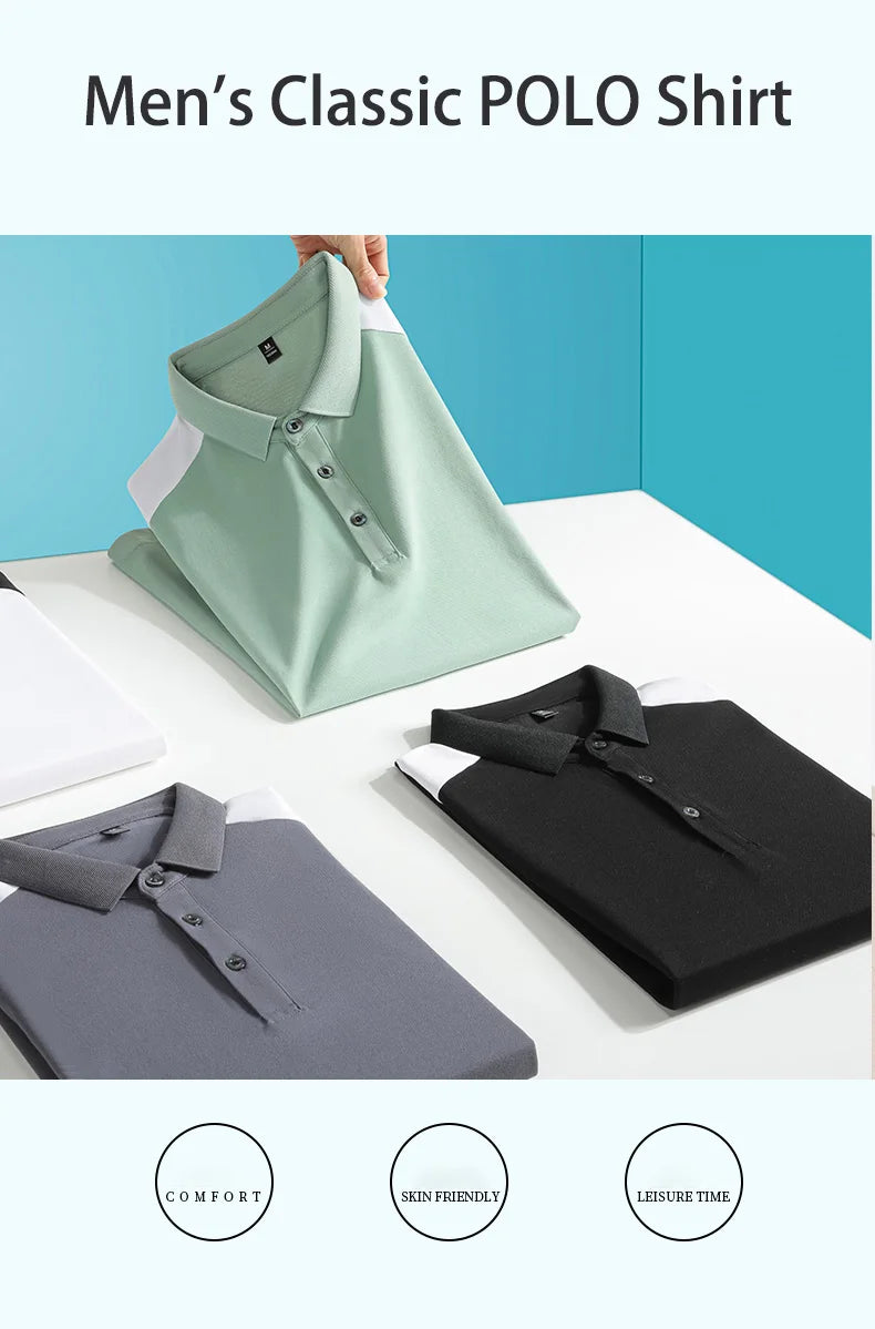 Lane JT Men Polo Shirt Summer Ice Silk Cotton Casual