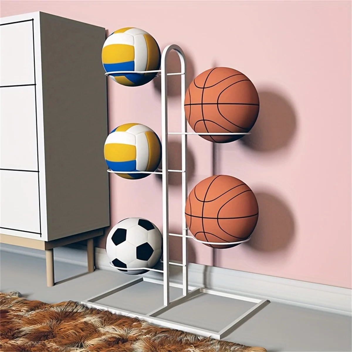 Indoor Kids Ball Storage Rack For Basketball Football Volleyball Kindergarten