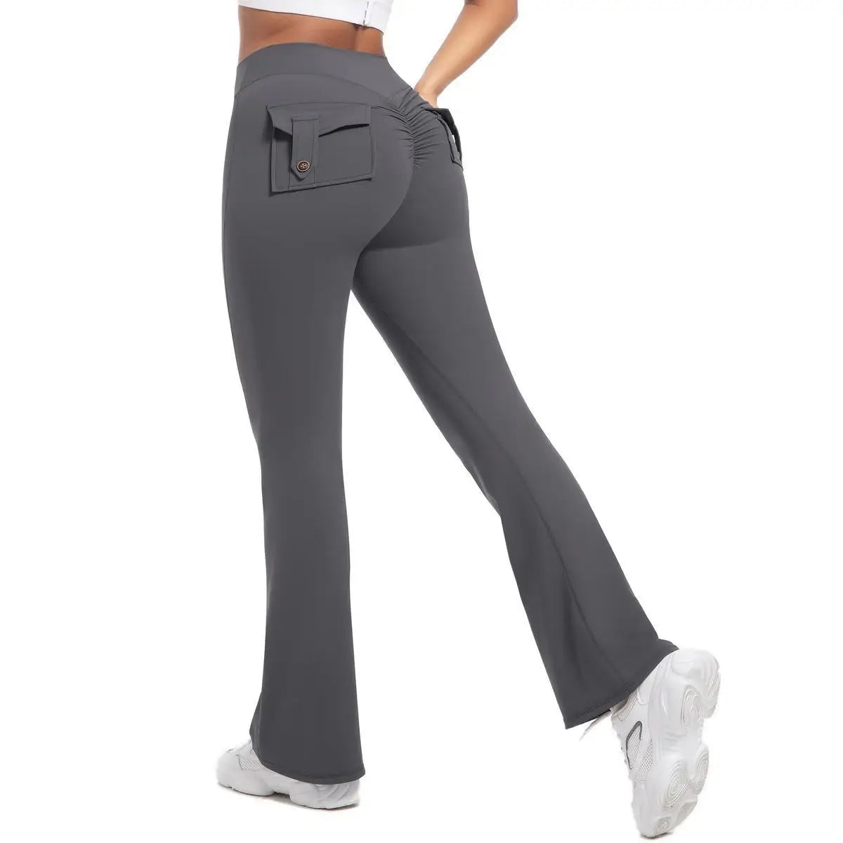 Women's Yoga Flare Trousers High Waist Pockets Wide Leg