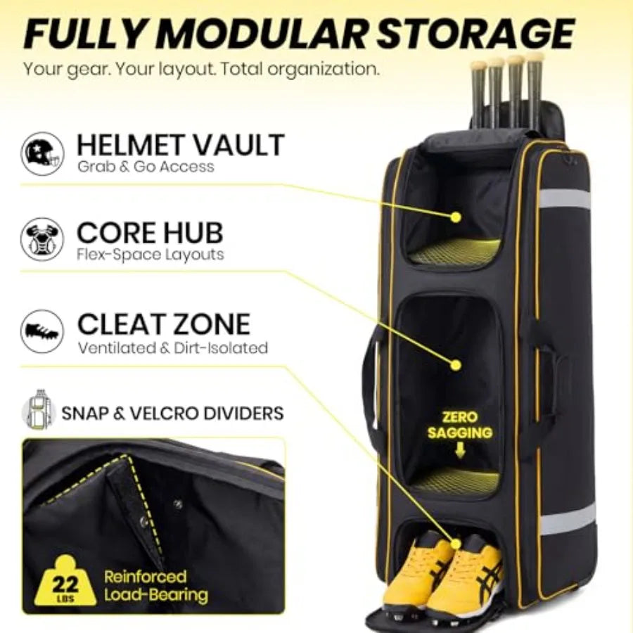 Rolling Baseball Catchers Gear Bag With Wheels And Locker Organizer