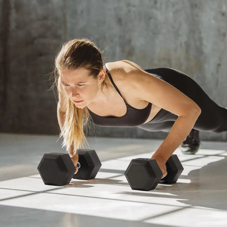 Rubber Encased Hex Dumbbell Set With Contoured Handles