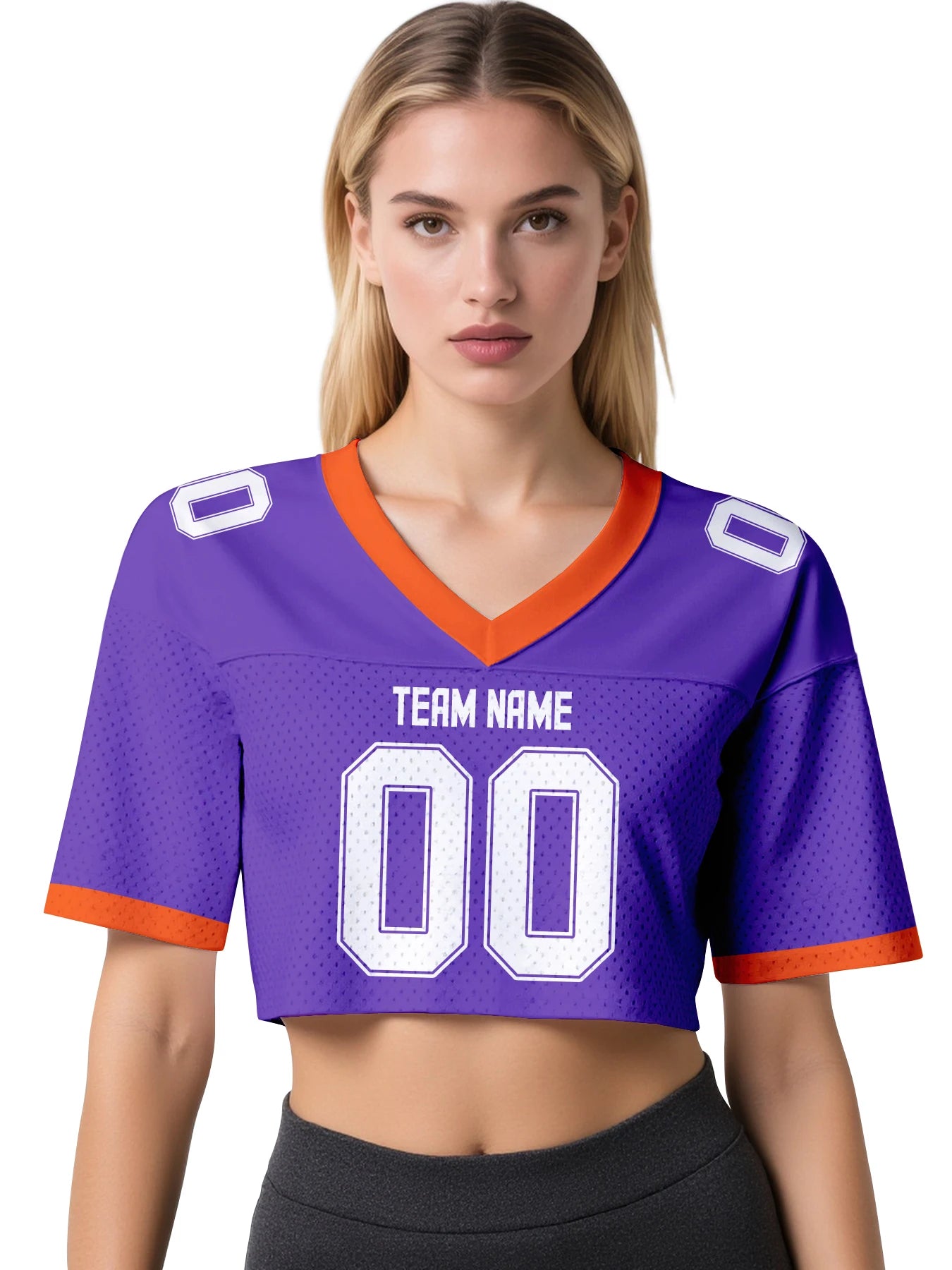 Custom American Football Jersey Crop Top for Women & Girls Plain Sporty Cropped Shirt Personalized Name Number Jerseys Fans Gift