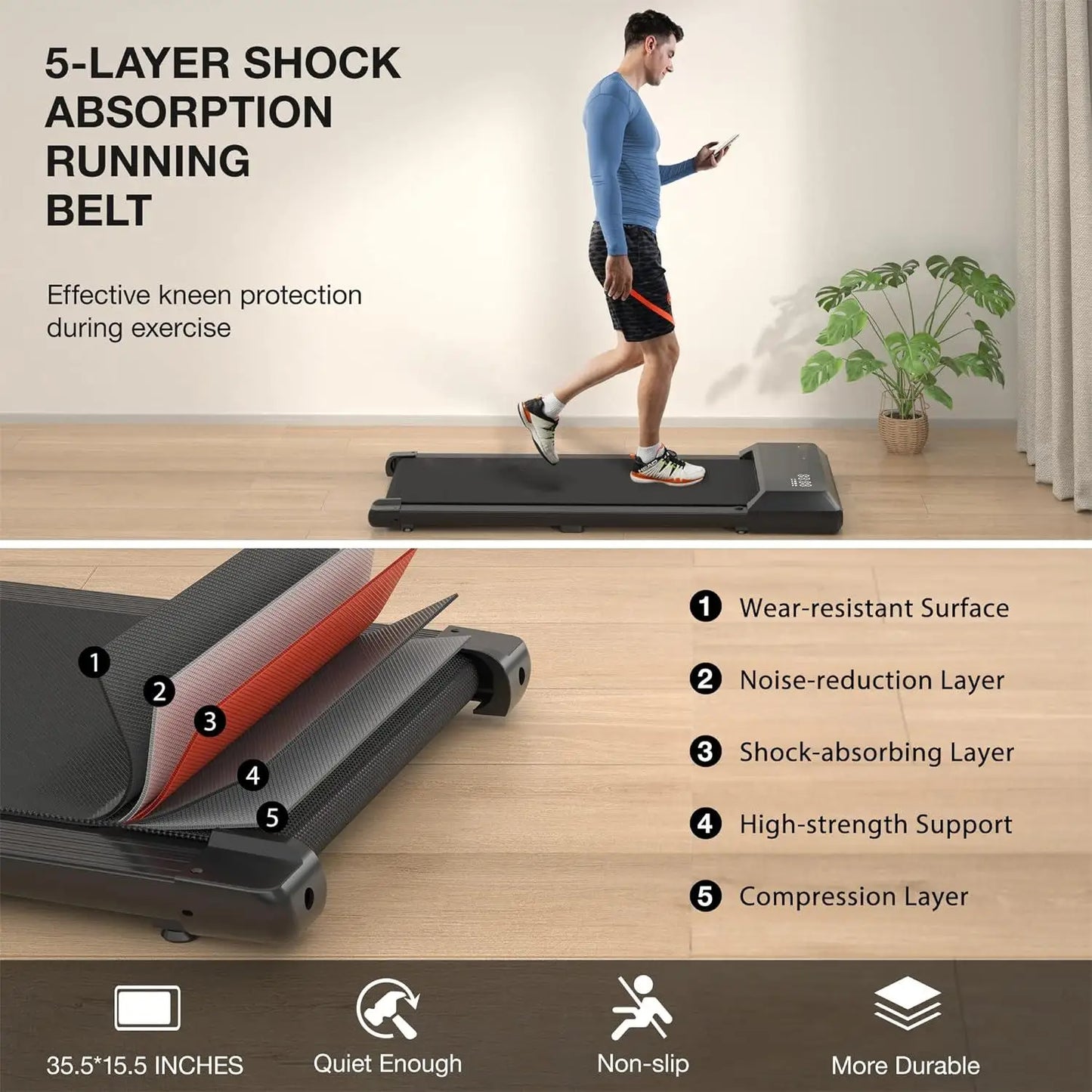 Superun 2In1 Home Office Walking Treadmill With App and Remote