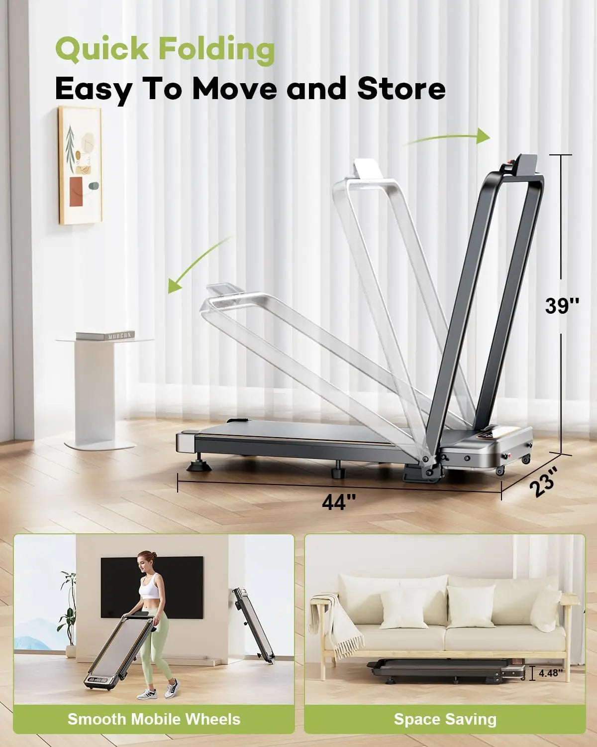Foldable Treadmill 12 Percent Incline 3.5HP 350 Lbs Capacity