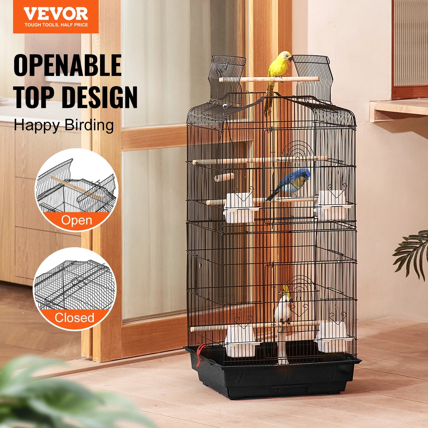 SucceBuy Open Top Parrot Bird Cage With Swing And Perch