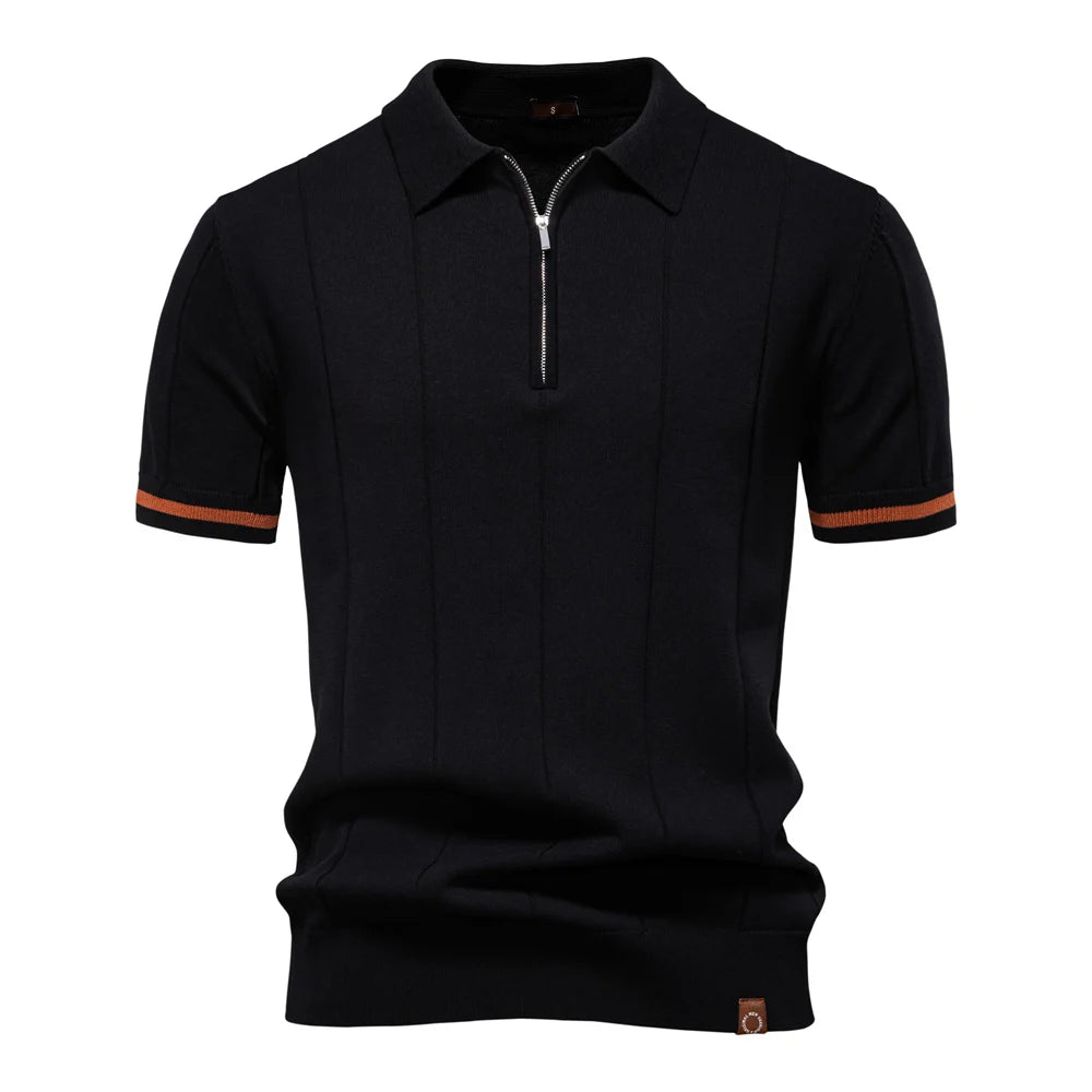 AIOPESON Mens Zipper Polo Shirt Slim Fit Sport Office Wear