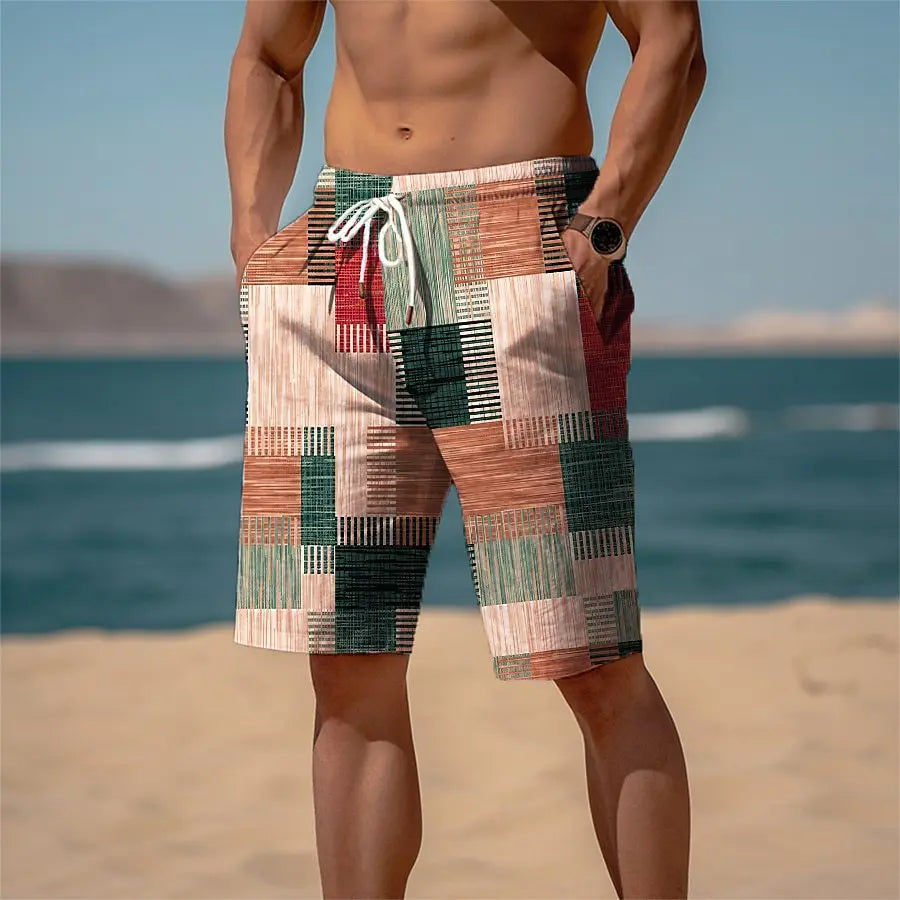 Summer Vacation Palm Tree Print Drawstring Board Shorts Breathable Streetwear