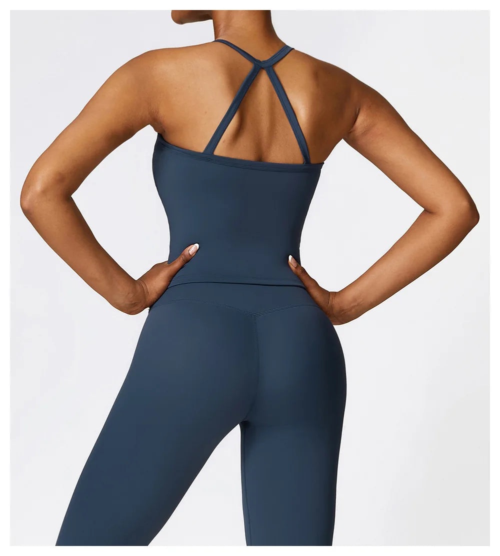 Women Cross Back Yoga Sports Bra Breathable Push Up Top