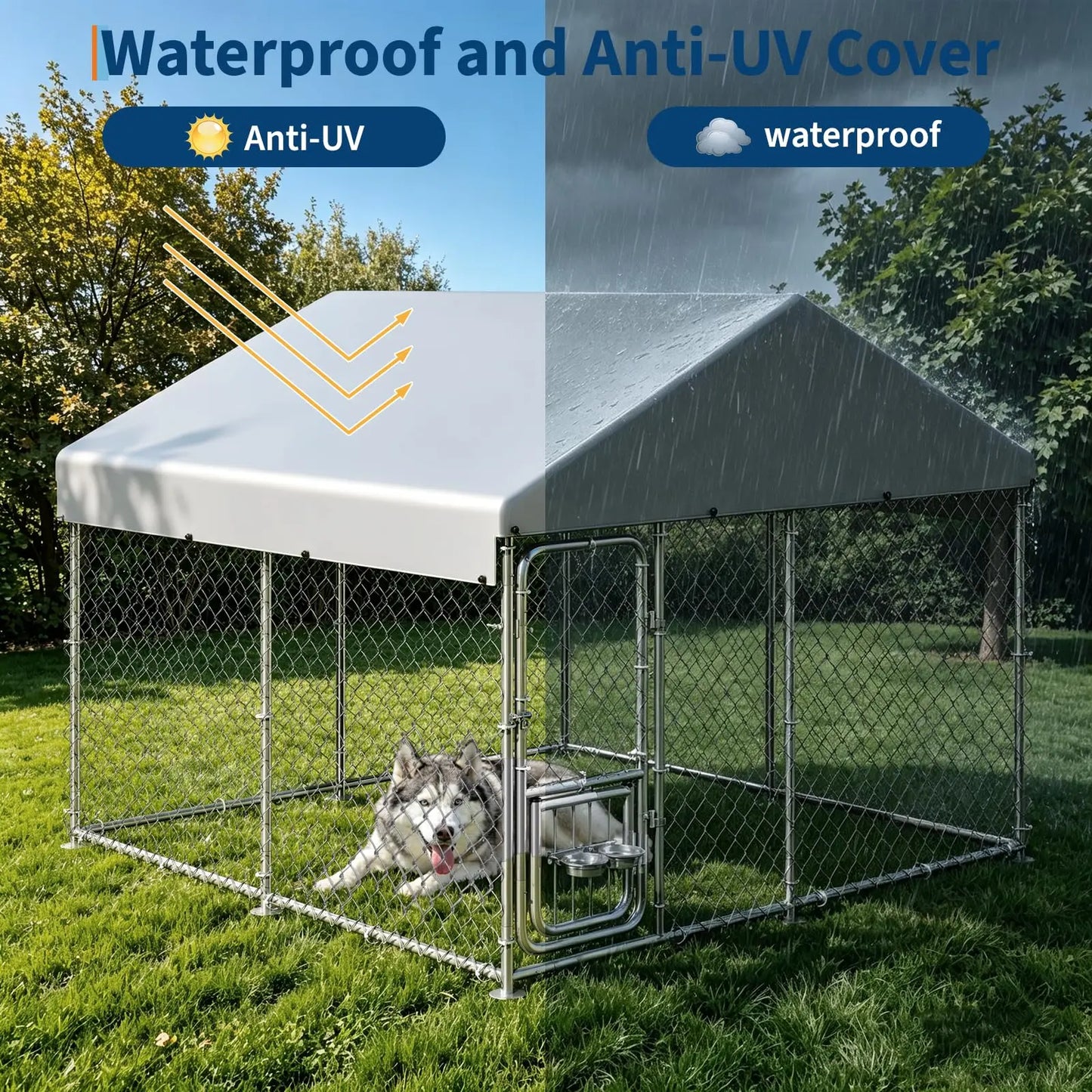 DishyKooker Heavy Duty Outdoor Dog Kennel With Roof Lockable Door