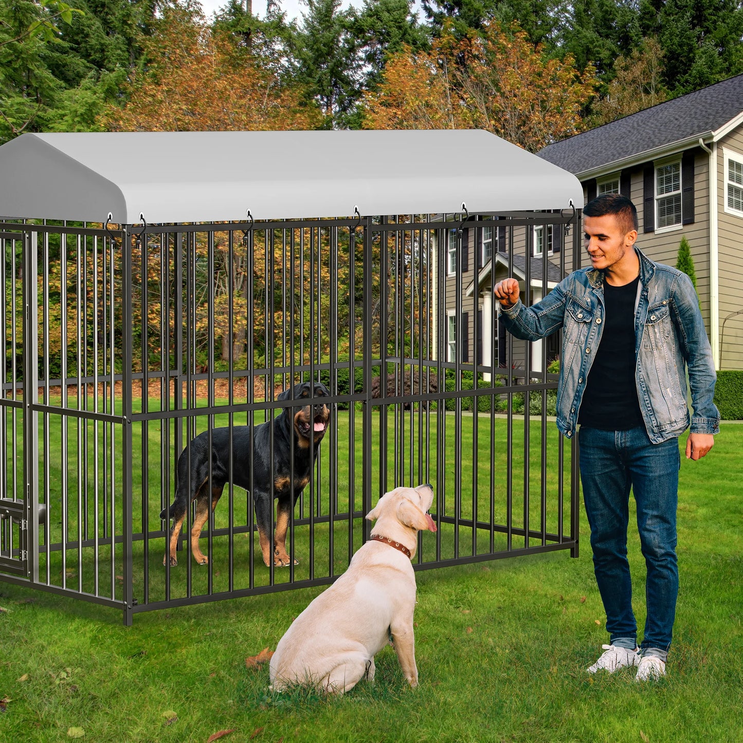 HiMISS Heavy-Duty Metal Dog Kennel Playpen With Waterproof Cover