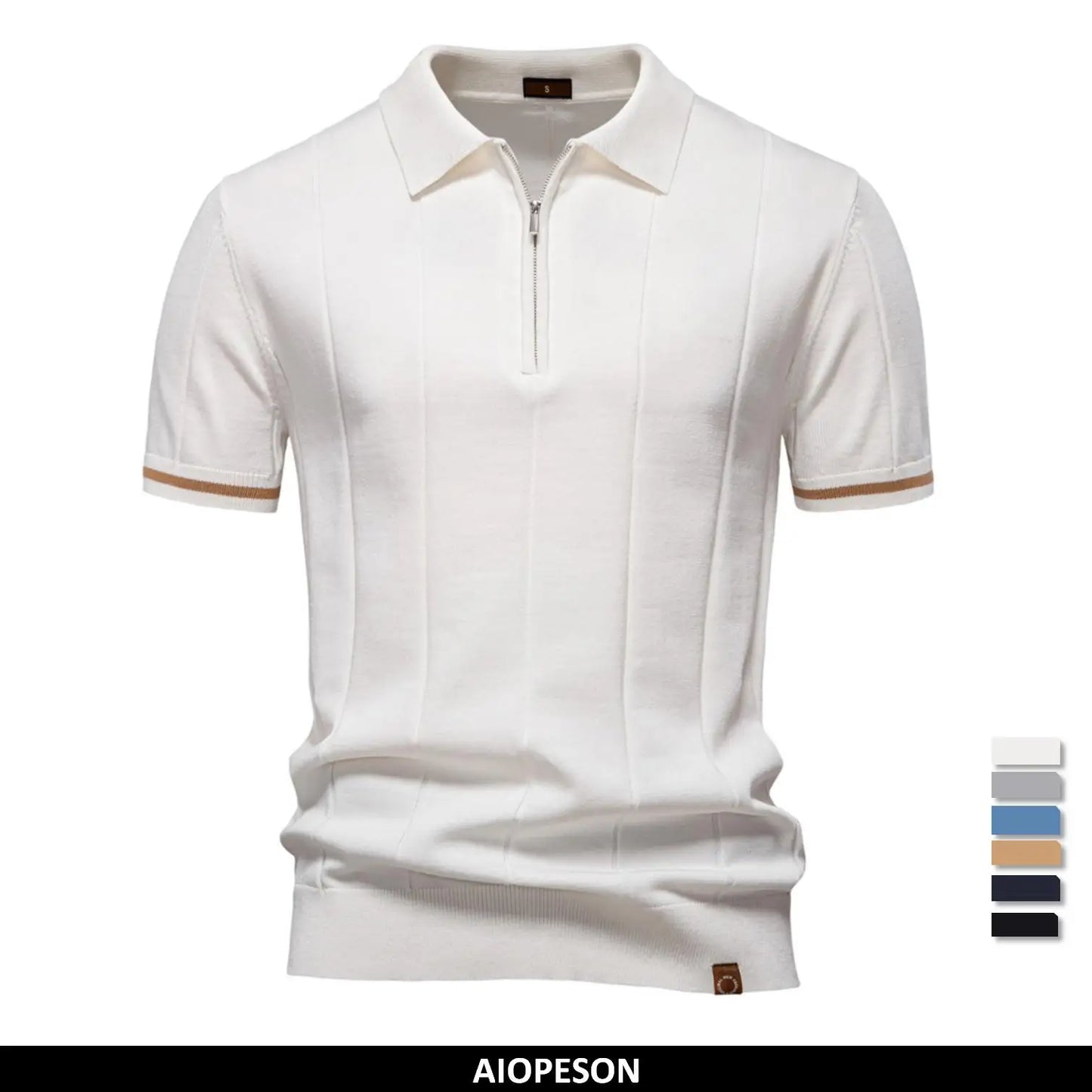 AIOPESON Mens Zipper Polo Shirt Slim Fit Sport Office Wear