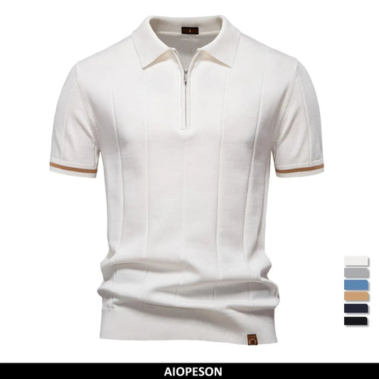 AIOPESON Mens Zipper Polo Shirt Slim Fit Sport Office Wear