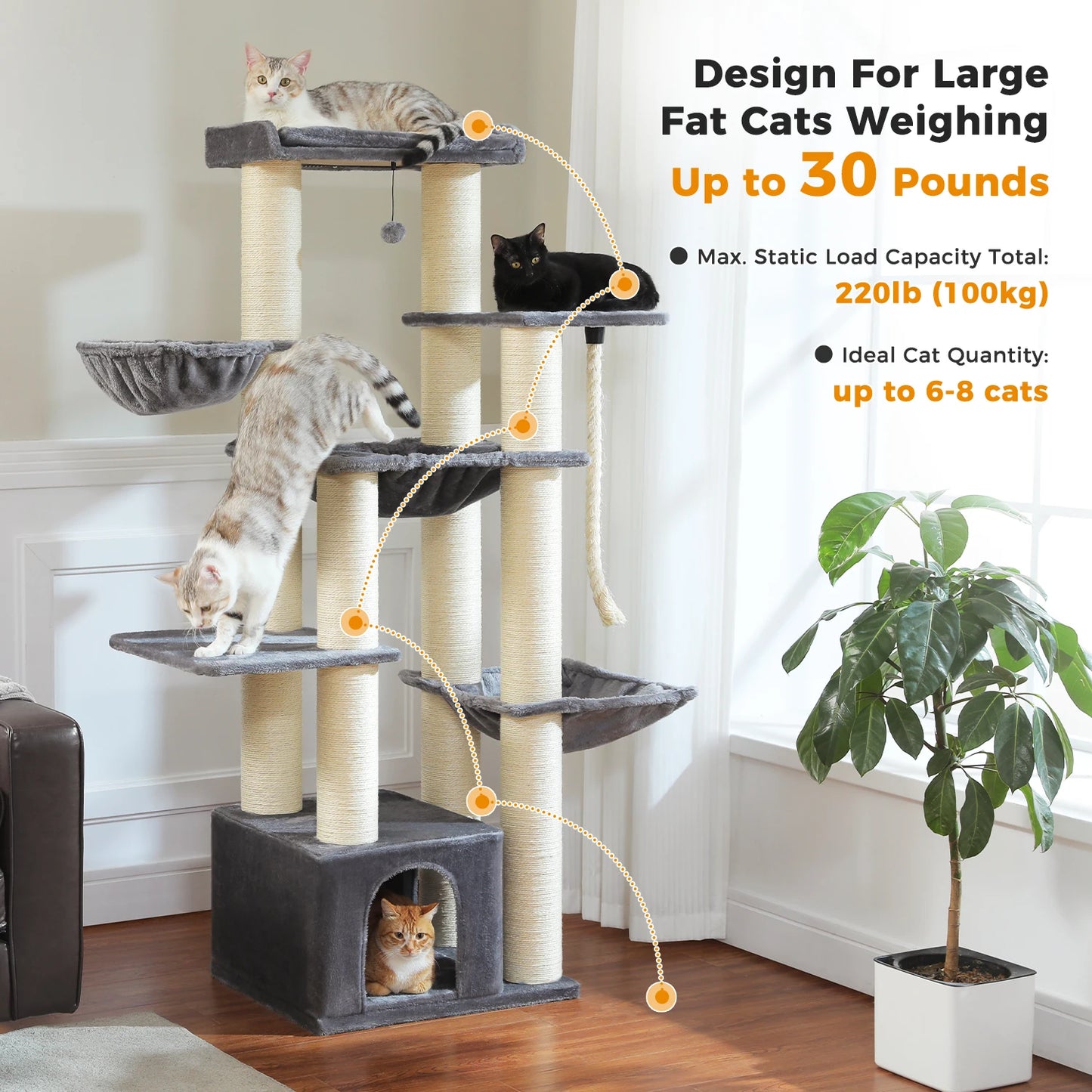PAWZ Road Multi Level Cat Tree With Hammock And Sisal