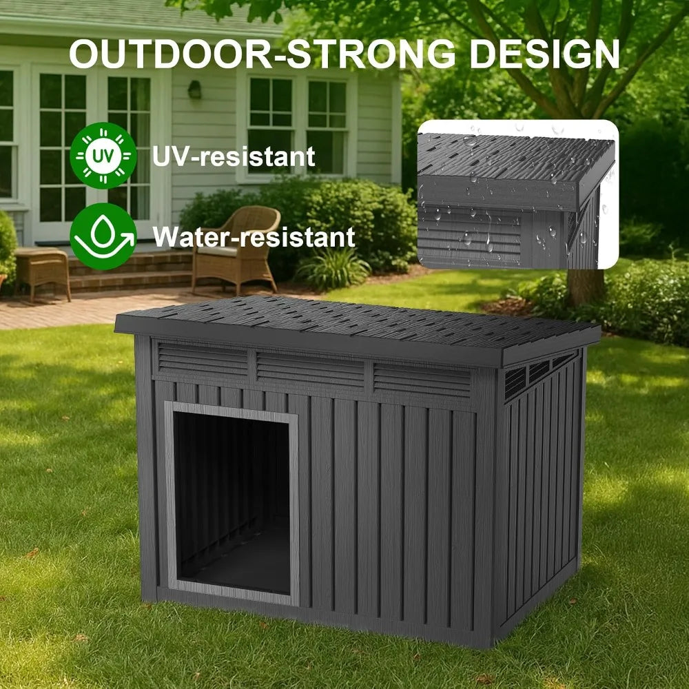 All Weather Resin Dog House Outdoor Kennel Backyard Farm Pasture