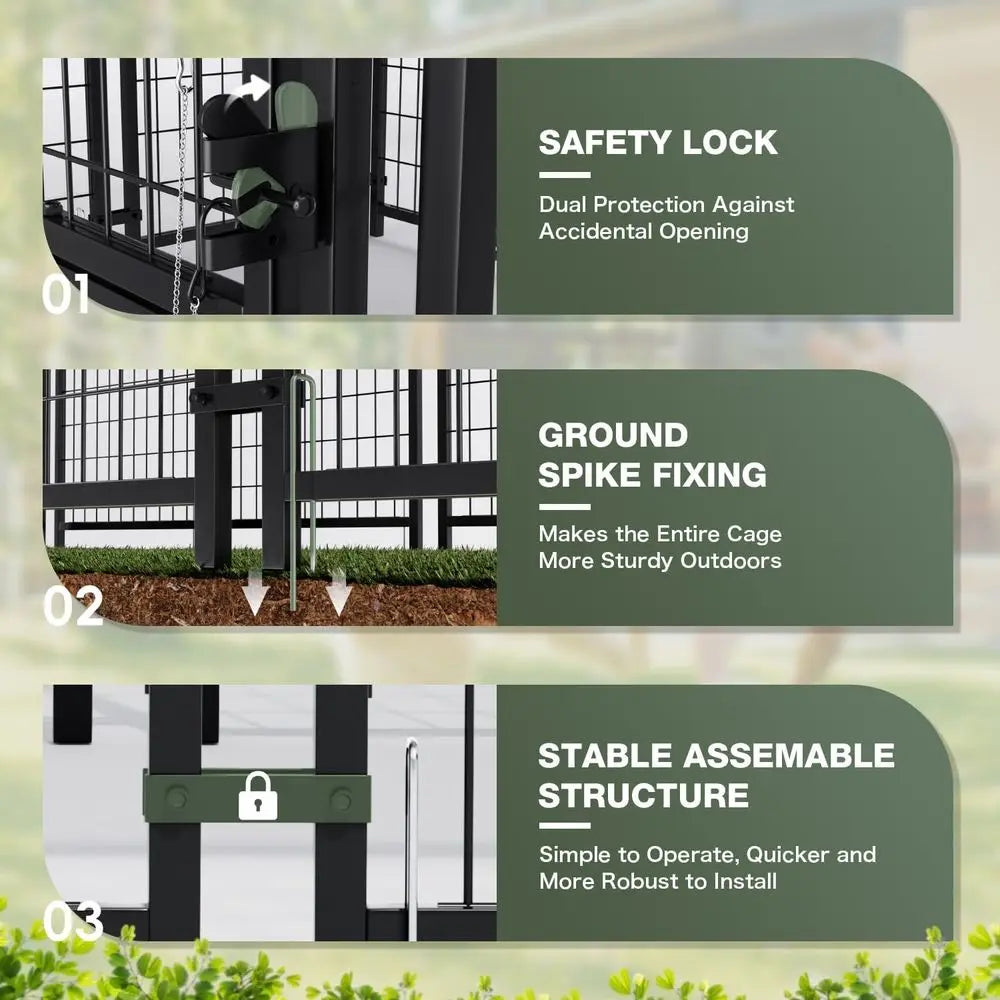 Sturdy Steel Outdoor Kennel With Lockable Door And Rotating Bowls