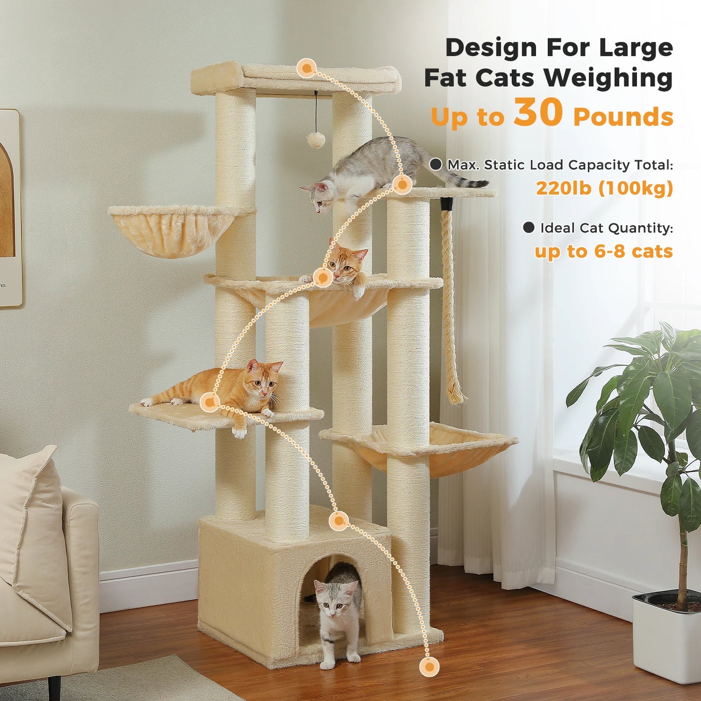 PAWZ Road Multi Level Cat Tree With Hammock And Sisal