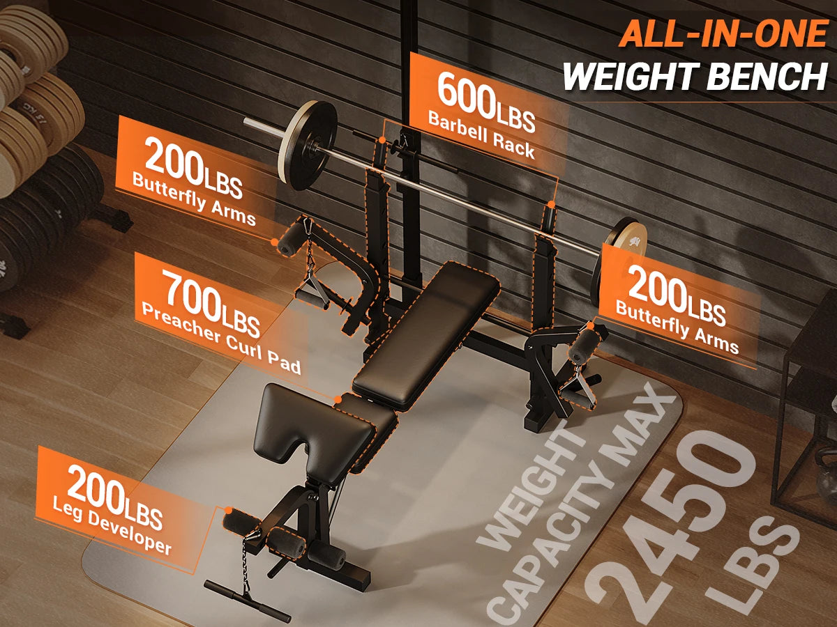 HiMISS Adjustable 4-in-1 Weight Bench With Leg Developer And Rack