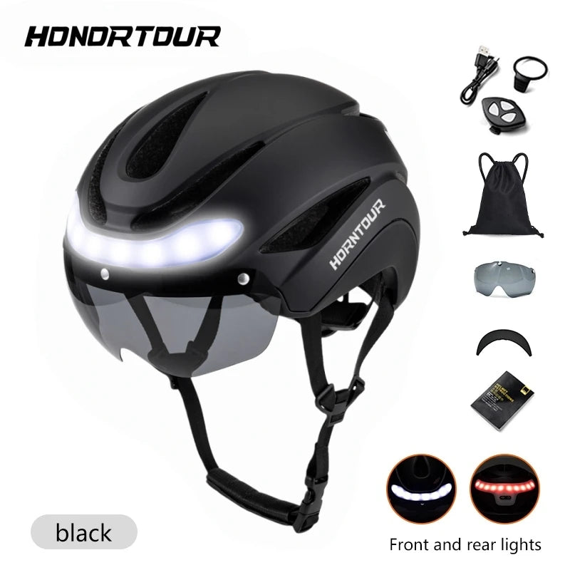 Horntour New Bicycle Helmet Road cycling bicycle helmet with led Men and Women Outdoor Sports Integrally Molded lightweight