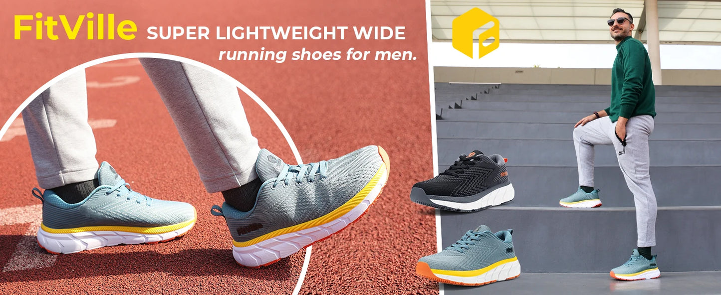 Fitville Men FlowCore V2 Wide Toe Box Running Shoes Cushioned