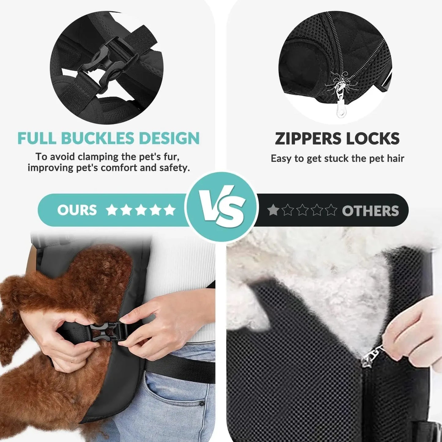 Nylon Dog Carrier Backpack With Thickened Sponge Front Hands Free Outdoor