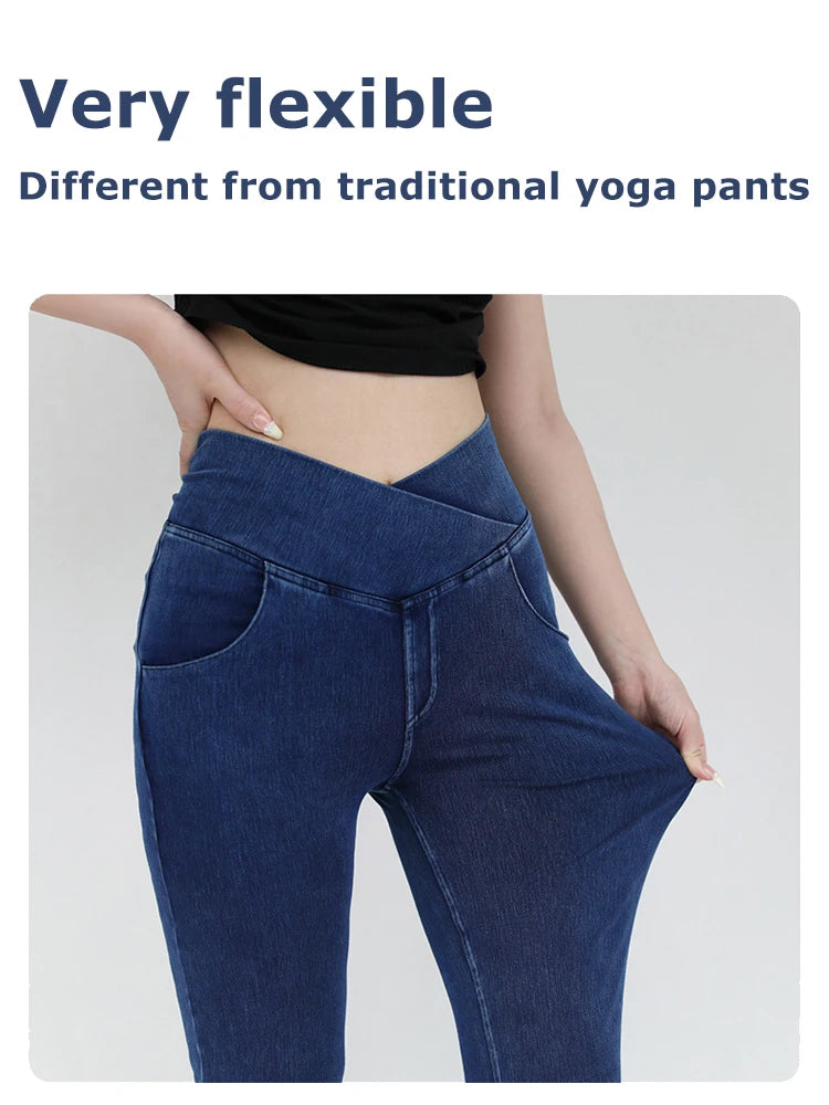 Casual Womens Jeans Bell Bottom High Waist Denim Activewear