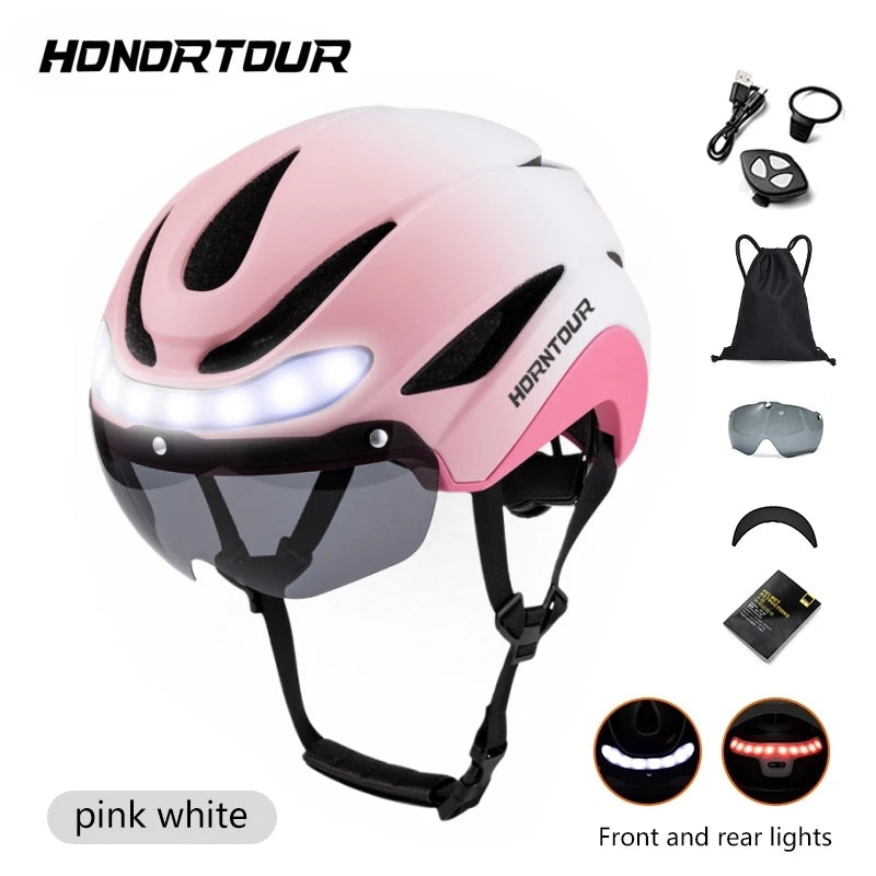 Horntour New Bicycle Helmet Road cycling bicycle helmet with led Men and Women Outdoor Sports Integrally Molded lightweight