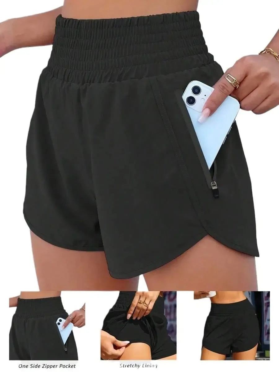 Womens High Waisted Yoga Shorts Built In Lining With Pockets