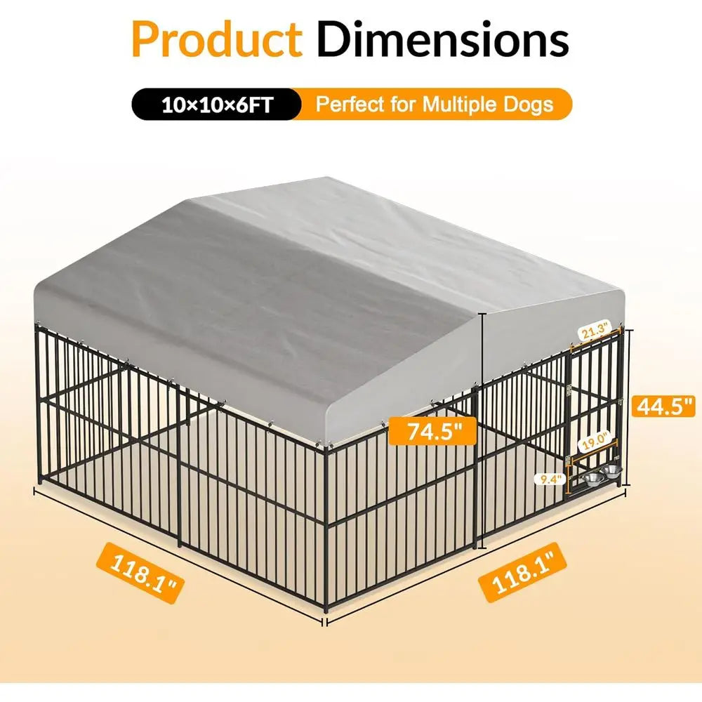 Heavy-Duty Outdoor Dog Kennel With Waterproof Cover And Rotating Bowls