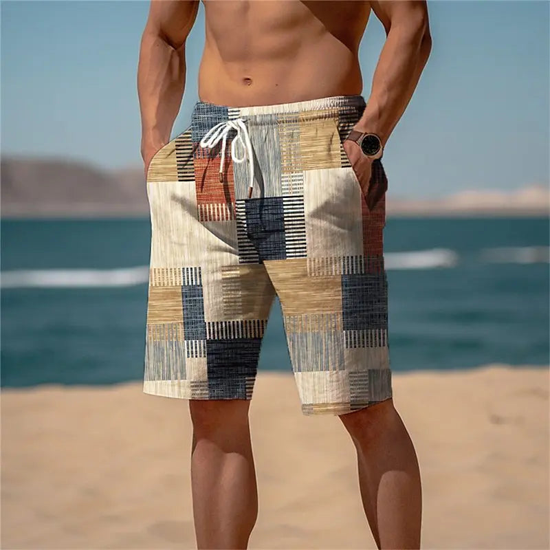 Summer Vacation Palm Tree Print Drawstring Board Shorts Breathable Streetwear
