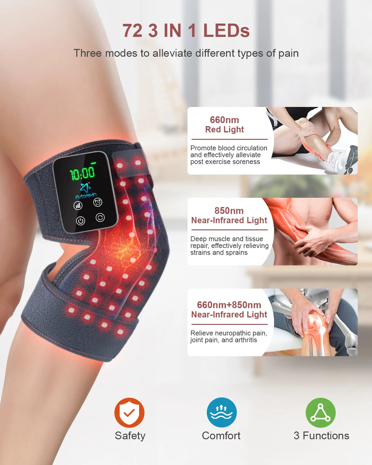 Astarexin Red Light Therapy Knee Wrap With 72 LEDs Rechargeable